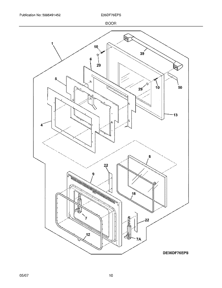DOOR Diagram and Parts List for E36DF76EPS  Electrolux Cooktop