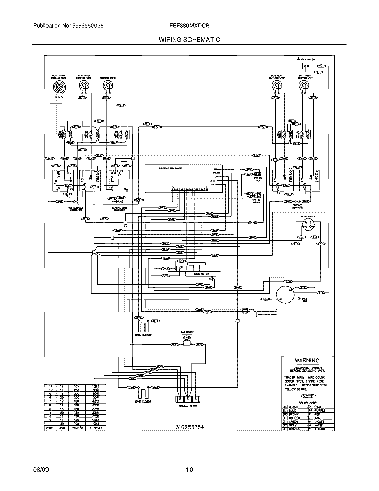 WIRING SCHEMATIC Diagram and Parts List for FEF380MXDCB  Frigidaire Range