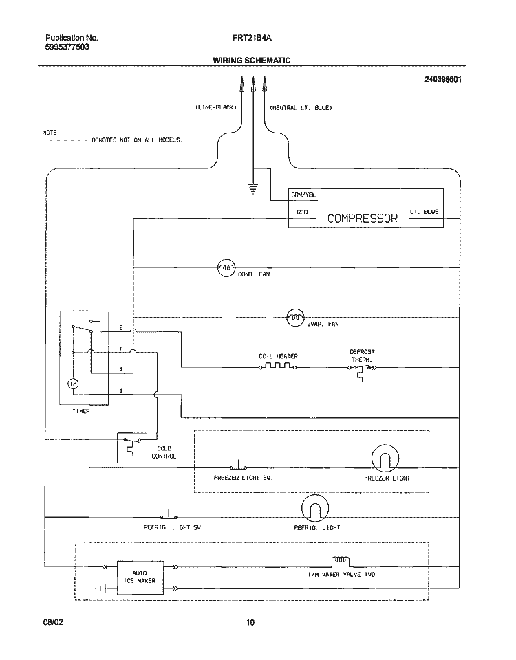 WIRING SCHEMATIC Diagram and Parts List for FRT21B4AQ4  Frigidaire Refrigerator