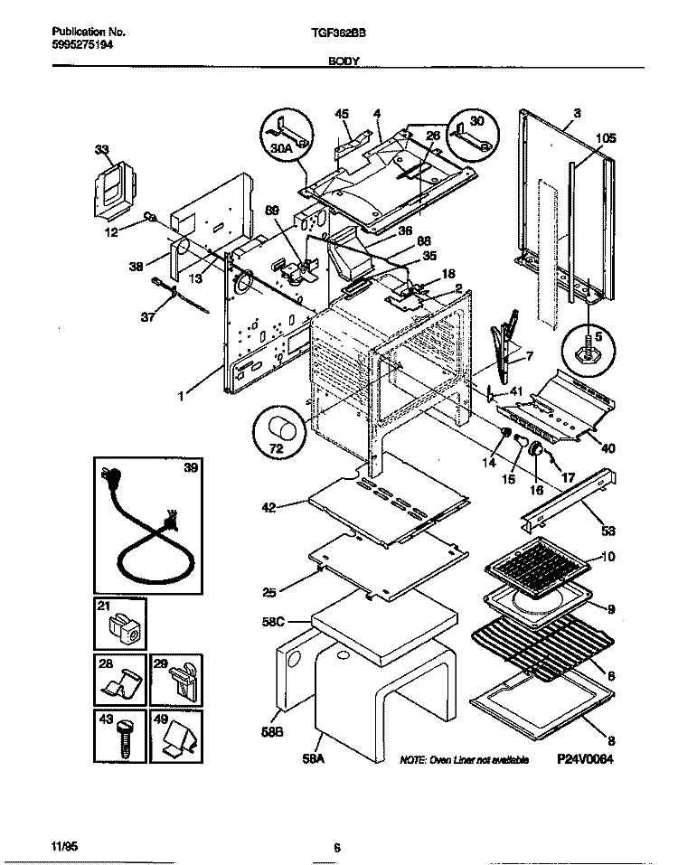 BODY Diagram and Parts List for TGF362BBBB  Tappan Range