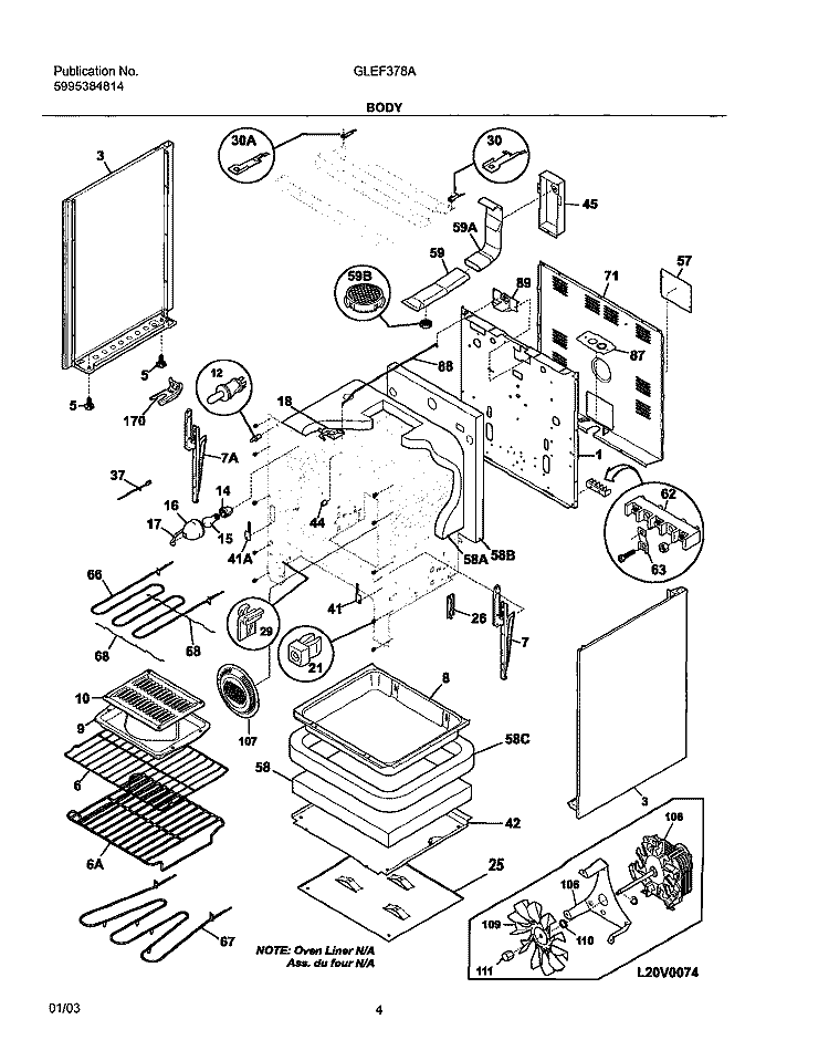 BODY Diagram and Parts List for GLEF378AQG  Frigidaire Range