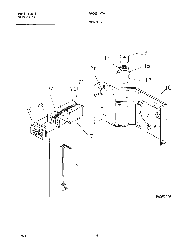 CONTROLS Diagram and Parts List for FAC084K7A3  Frigidaire Air Conditioner