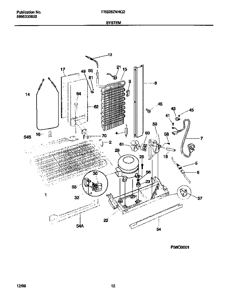SYSTEM Diagram and Parts List for FRS26ZNHQ2  Frigidaire Refrigerator