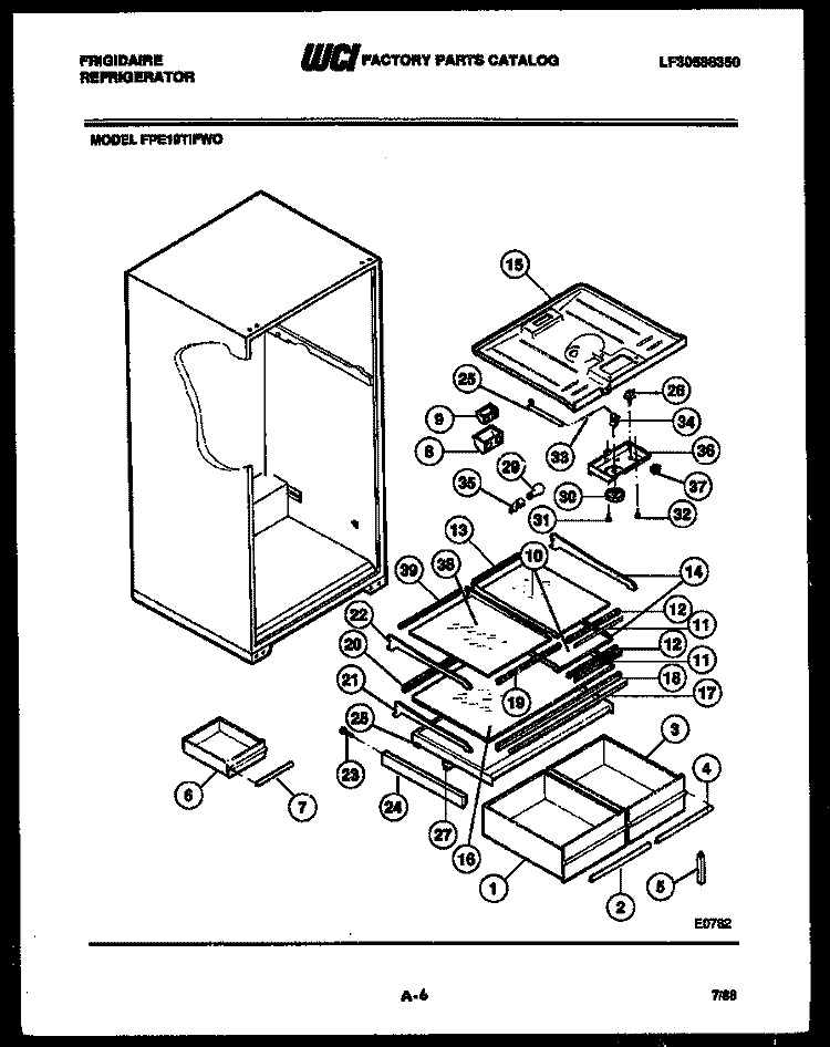 SHELVES AND SUPPORTS Diagram and Parts List for FPE19TIFF0  Frigidaire Refrigerator