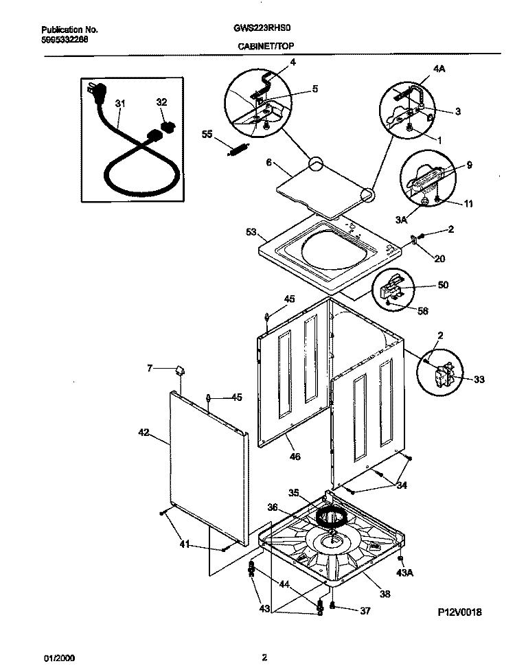 P12V0018 WSHR CAB, TOP Diagram and Parts List for GWS223RHS0  Gibson Washer