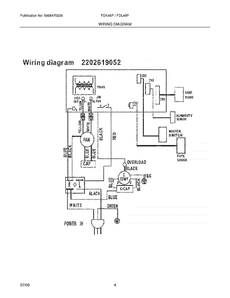 WIRING DIAGRAM Diagram and Parts List for FDK45P13  Frigidaire Dehumidifier