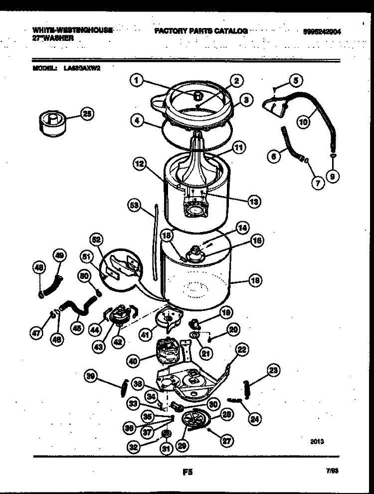 TUB DETAIL Diagram and Parts List for LA560AXW2  Frigidaire Washer