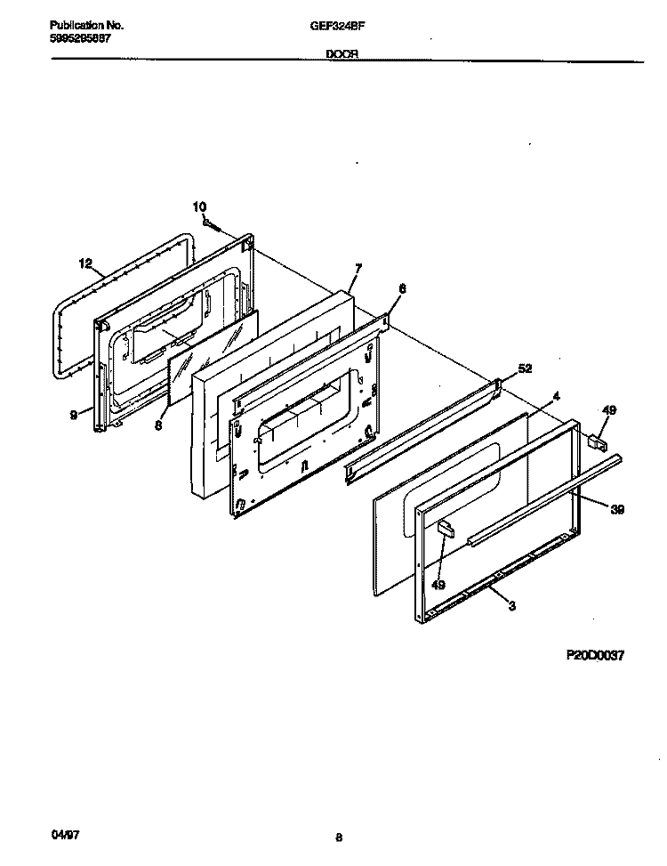 DOOR Diagram and Parts List for GEF324BFWA  Gibson Range