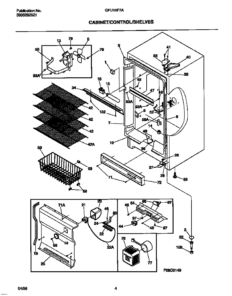 CABINET / CONTROLS / SHELVES Diagram and Parts List for GFU16F7AW6  Gibson Freezer