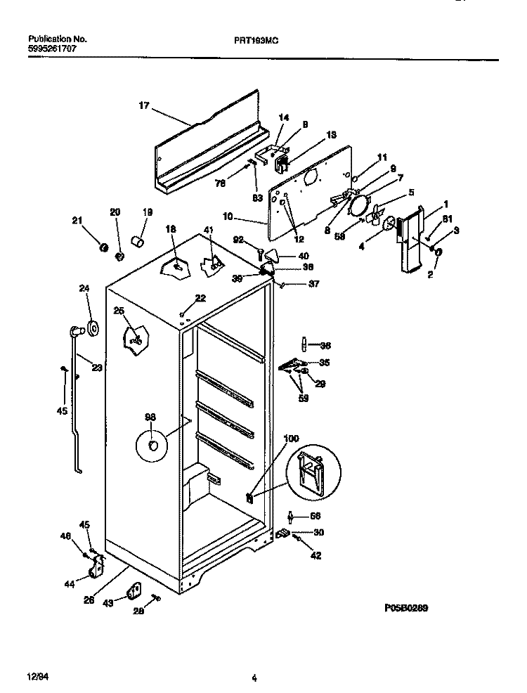 CABINET, FAN ASSEMBLY Diagram and Parts List for PRT193MCW6  Frigidaire Refrigerator
