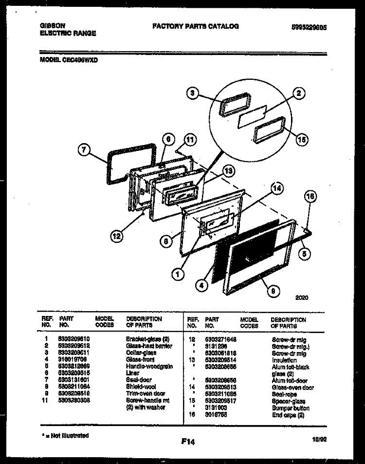 DOOR PARTS Diagram and Parts List for CEC4S6WXD  Gibson Range