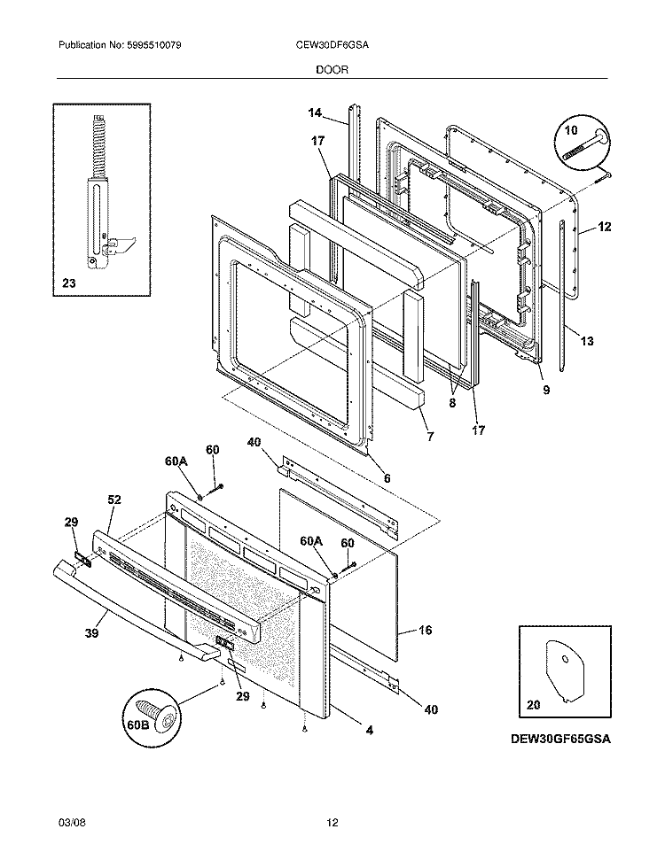 DOOR Diagram and Parts List for CEW30DF6GSA  Electrolux Range