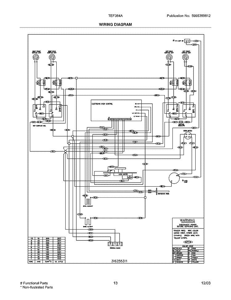 WIRING DIAGRAM Diagram and Parts List for TEF364AQG  Tappan Range
