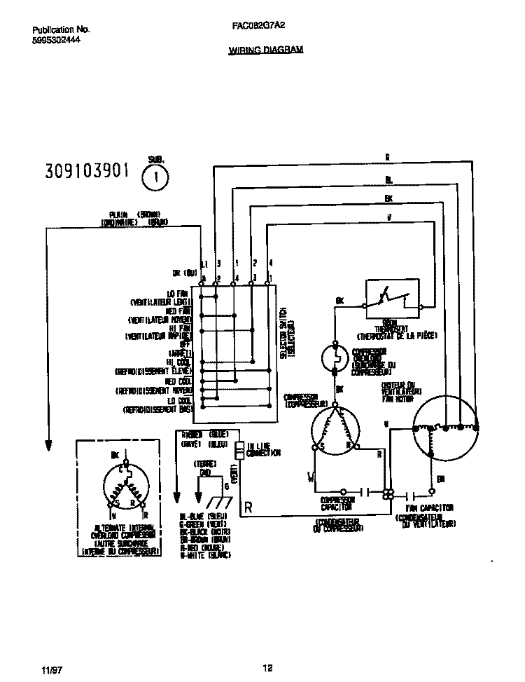 WIRING DIAGRAM Diagram and Parts List for FAC082G7A2  Frigidaire Air Conditioner