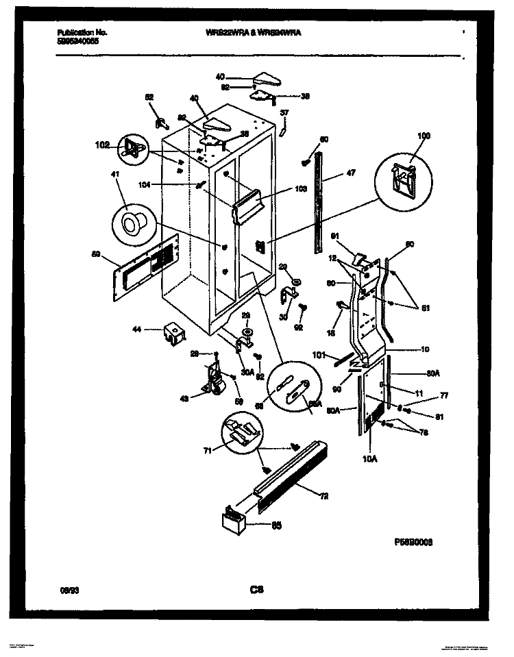 CABINET PARTS Diagram and Parts List for WRS22WRAW0  Frigidaire Refrigerator