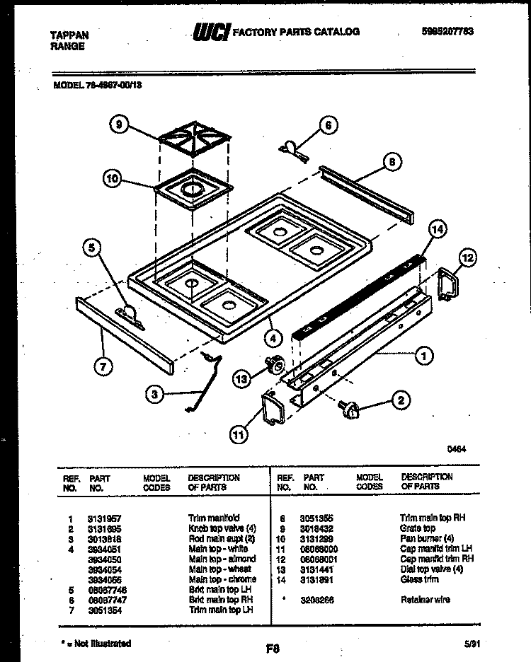COOKTOP PARTS Diagram and Parts List for 76-4967-00-13  Tappan Microwave Oven Combo