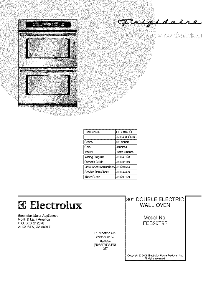 COVER Diagram and Parts List for FEB30T6FCE  Frigidaire Wall Oven