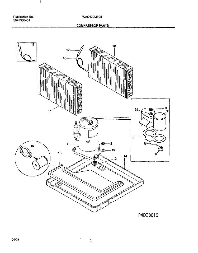COMPRESSOR PARTS Diagram and Parts List for WAC100M1C1  Westinghouse Air Conditioner