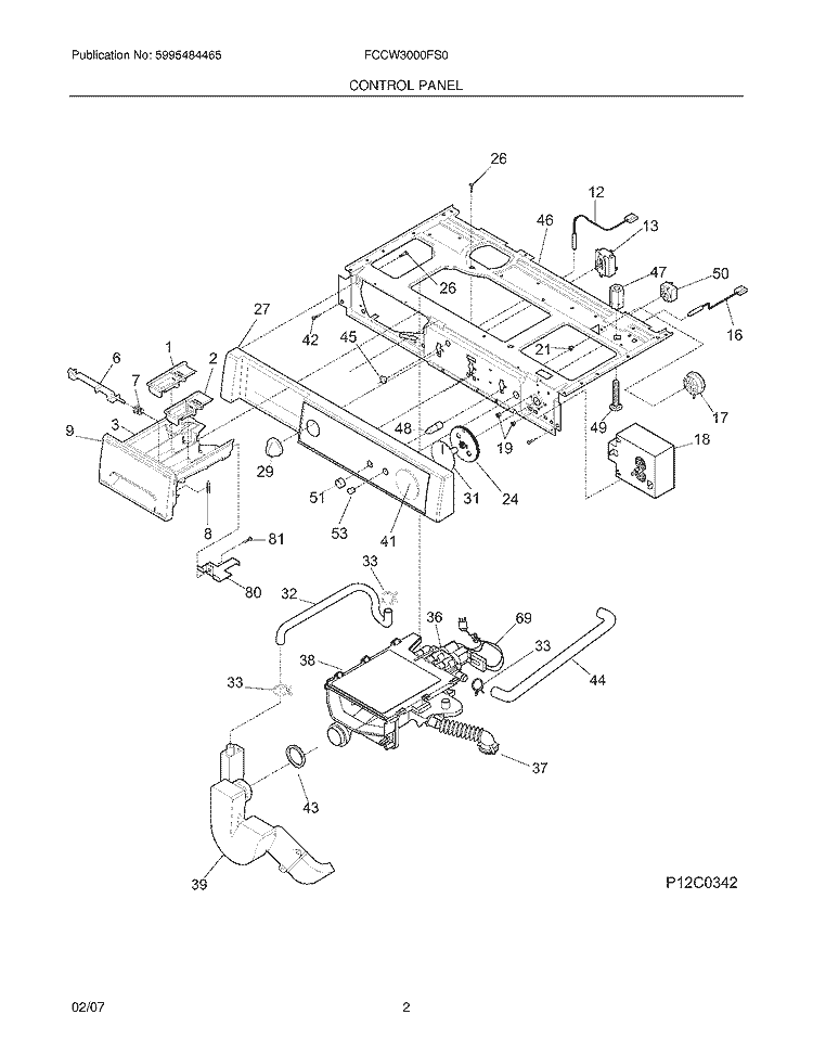 CONTROL PANEL Diagram and Parts List for FCCW3000FS0  Frigidaire Washer