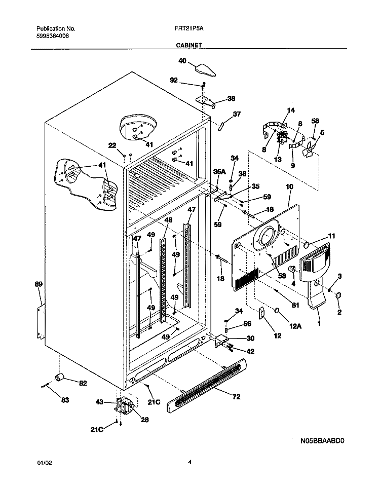 CABINET Diagram and Parts List for FRT21P5AQ3  Frigidaire Refrigerator