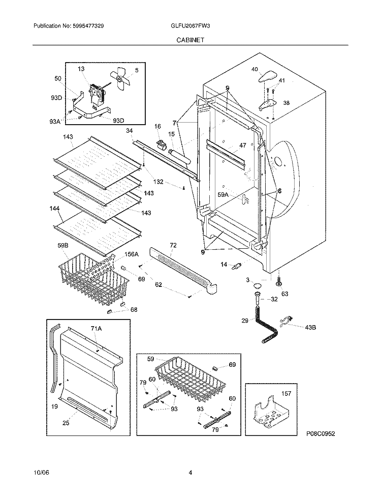 CABINET Diagram and Parts List for GLFU2067FW3  Frigidaire Freezer