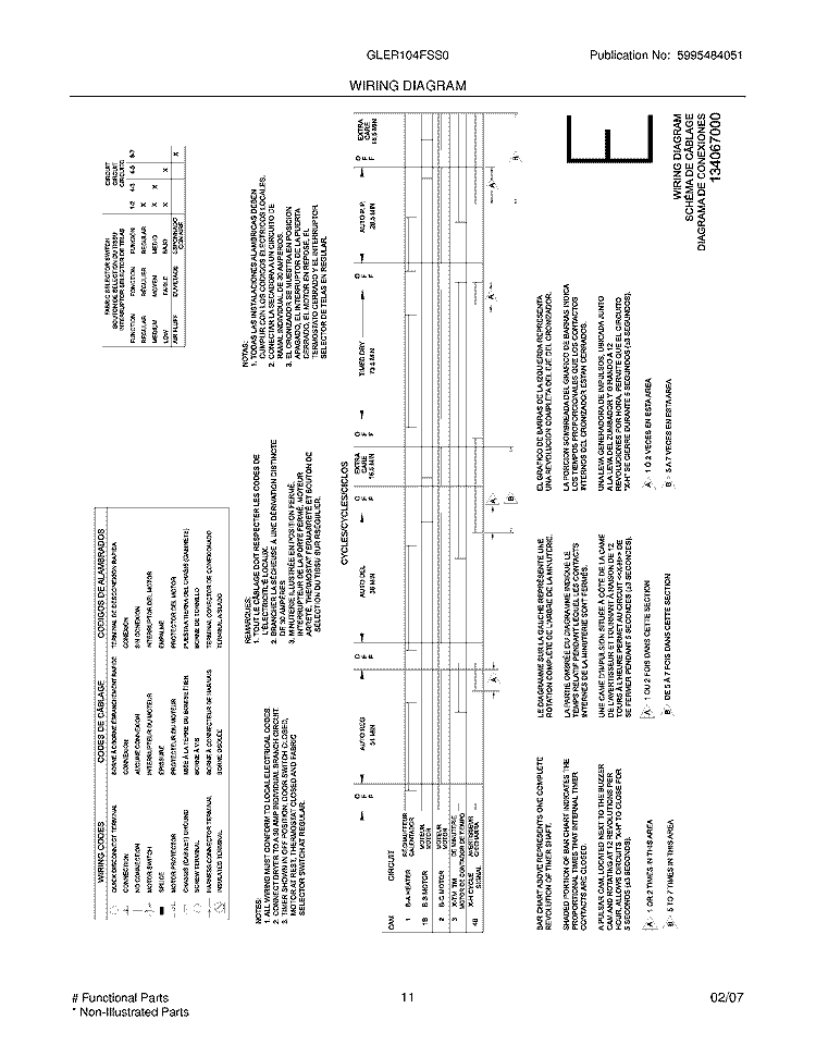 WIRING DIAGRAM Diagram and Parts List for GLER104FSS0  Frigidaire Dryer