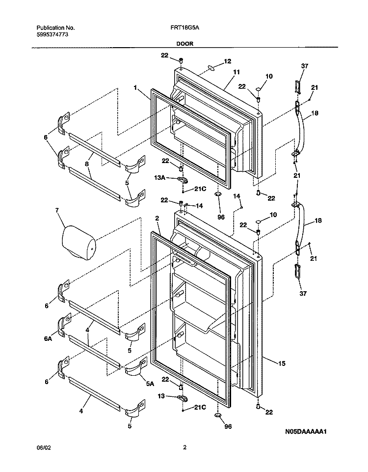 DOORS Diagram and Parts List for FRT18G5AW7  Frigidaire Refrigerator
