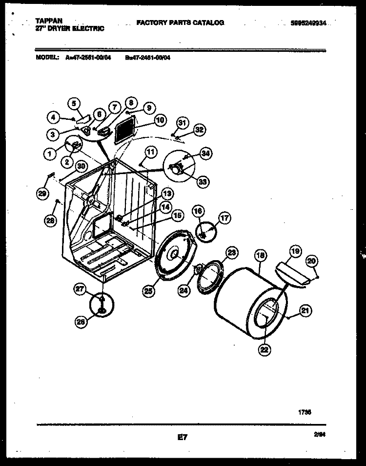 CABINET AND COMPONENT PARTS Diagram and Parts List for 47-2451-23-04  Tappan Dryer