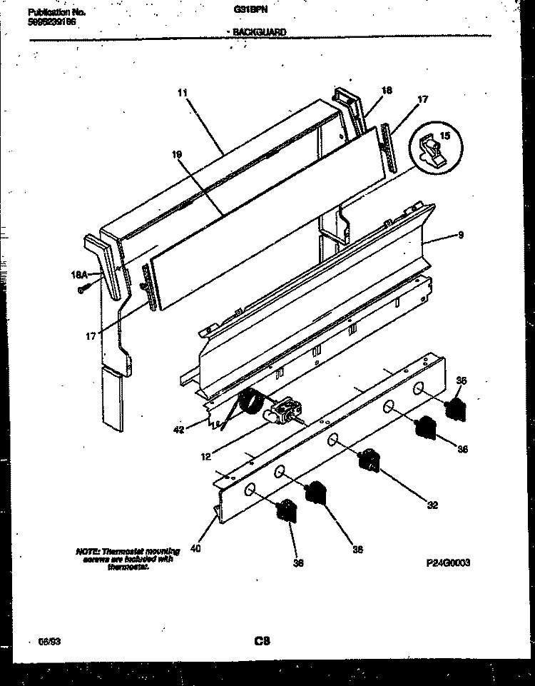 BACKGUARD Diagram and Parts List for G31BPNW6  Frigidaire Range