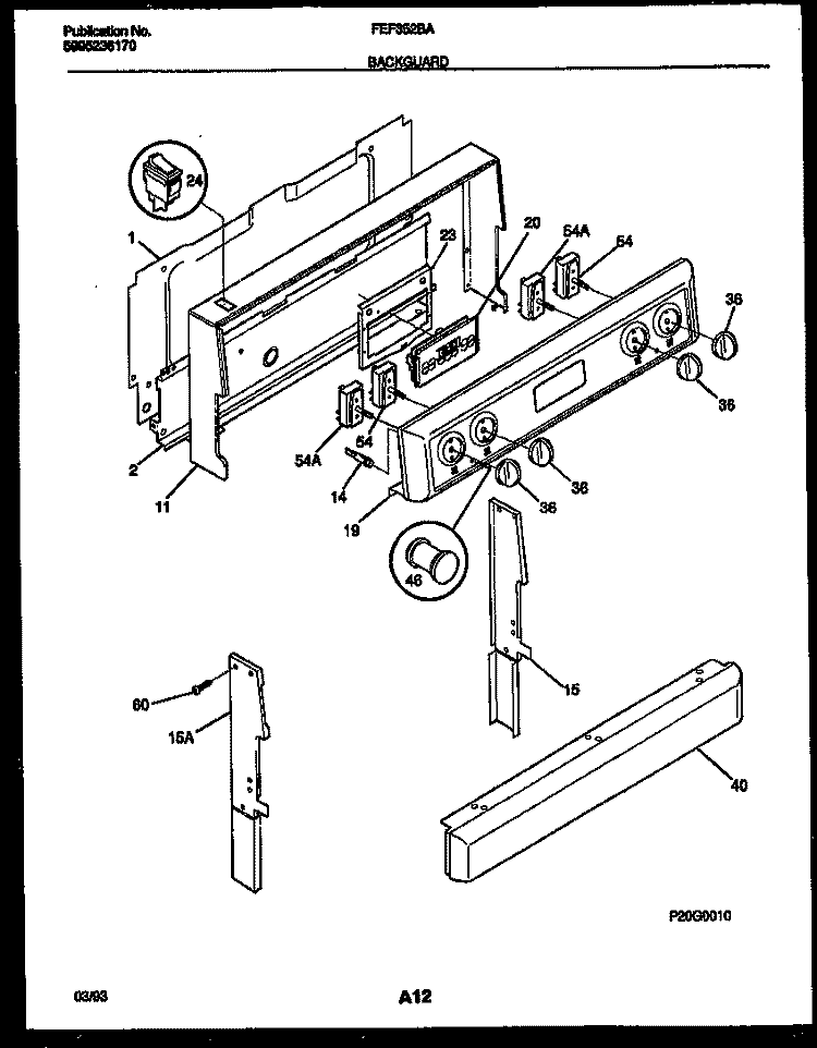 BACKGUARD Diagram and Parts List for FEF352BAWA  Frigidaire Range