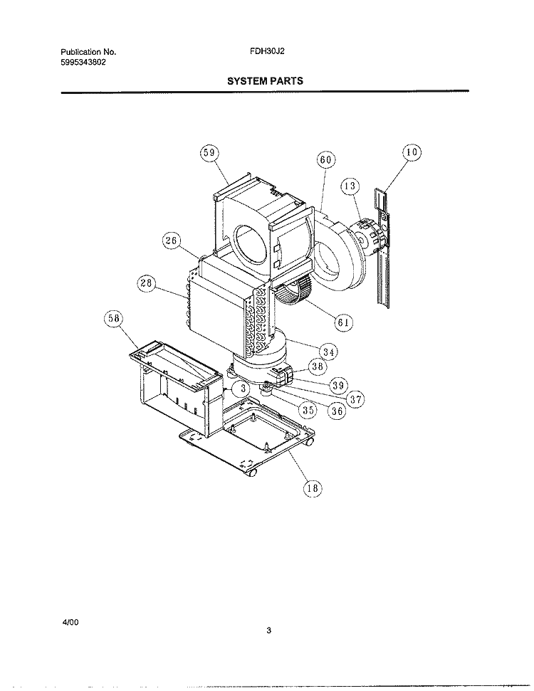 SYSTEM PARTS Diagram and Parts List for FDH30J2  Frigidaire Dehumidifier