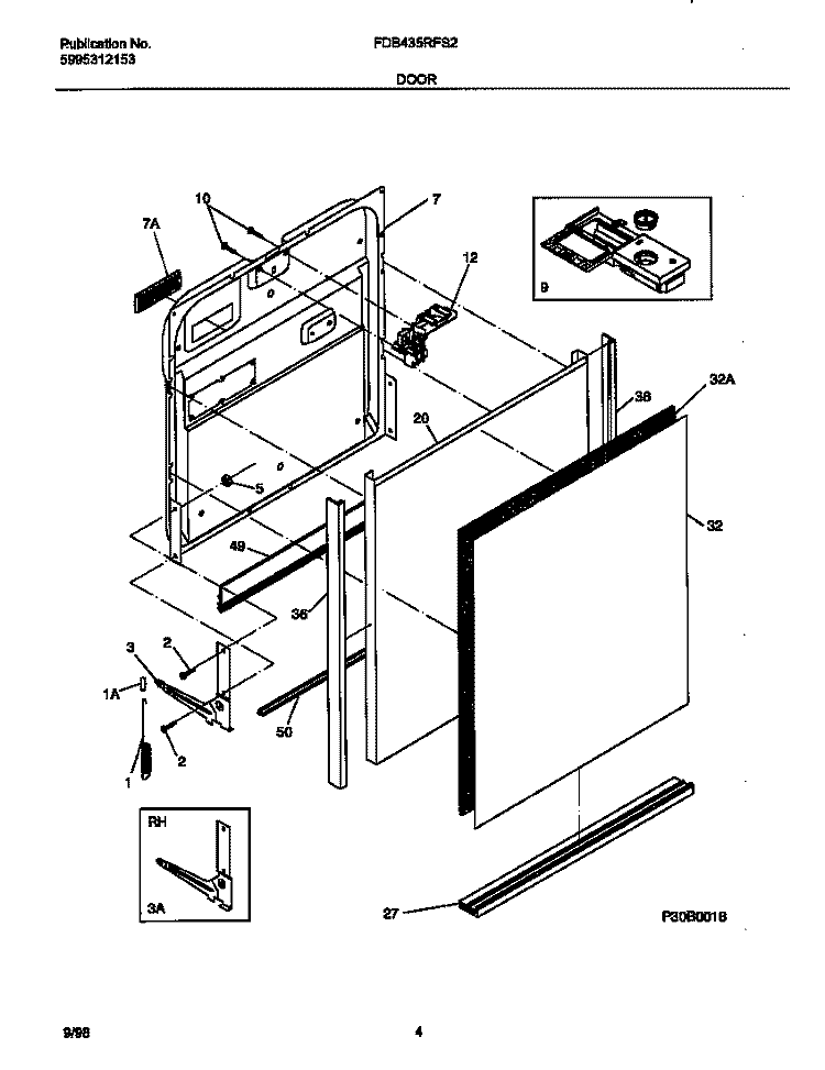 DOOR Diagram and Parts List for FDB435RFS2  Frigidaire Dishwasher