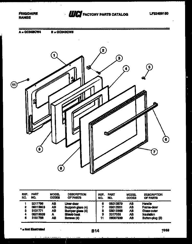 DOOR PARTS Diagram and Parts List for GC34BCL4  Frigidaire Range