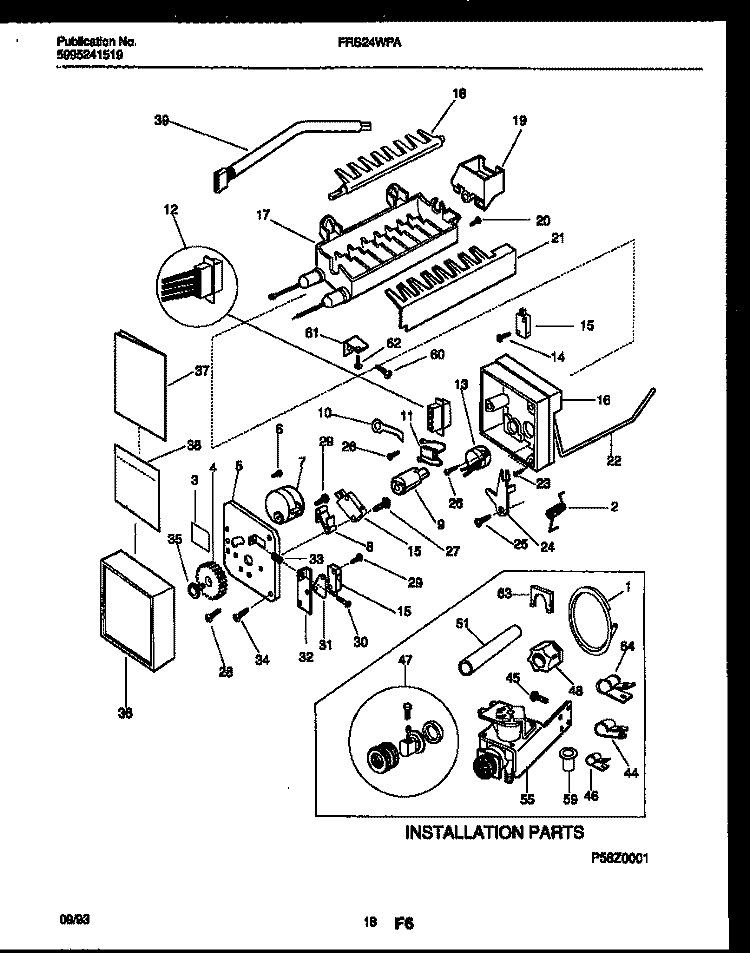 ICE MAKER AND INSTALLATION PARTS Diagram and Parts List for FRS24WPAW0  Frigidaire Refrigerator