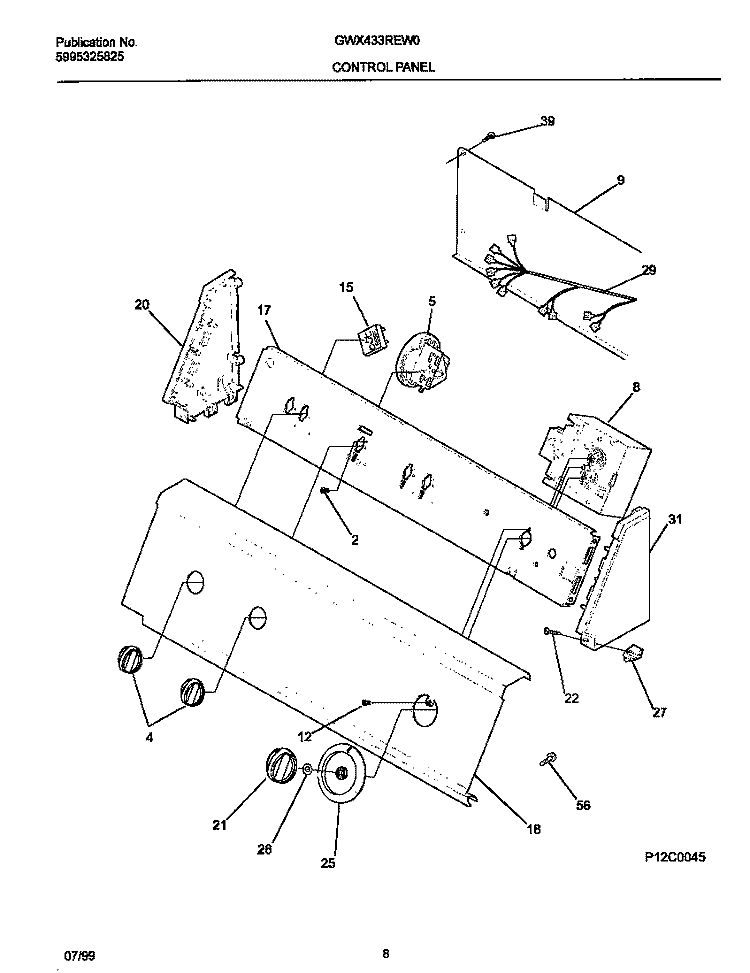 P12C0045 CONTROL PANEL Diagram and Parts List for GWX433REW0  Gibson Washer
