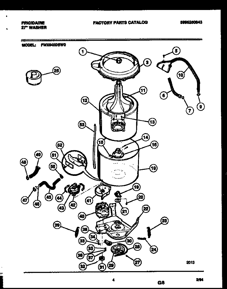 TUB DETAIL Diagram and Parts List for FWX645DBW0  Frigidaire Washer