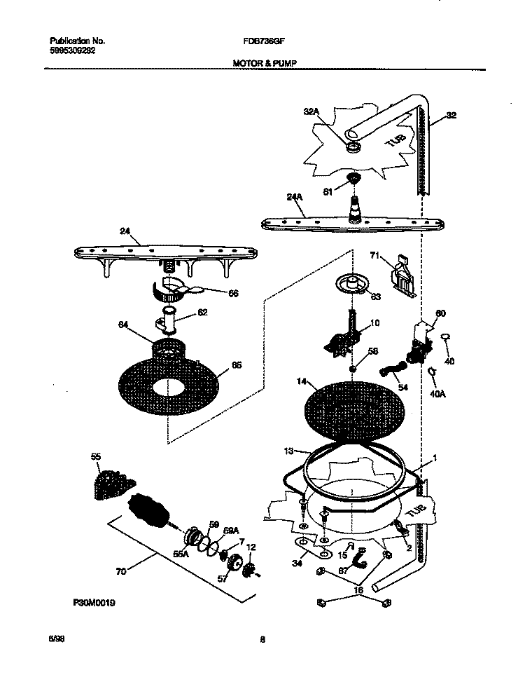 MOTOR AND PUMP Diagram and Parts List for FDB736GFR5  Frigidaire Dishwasher