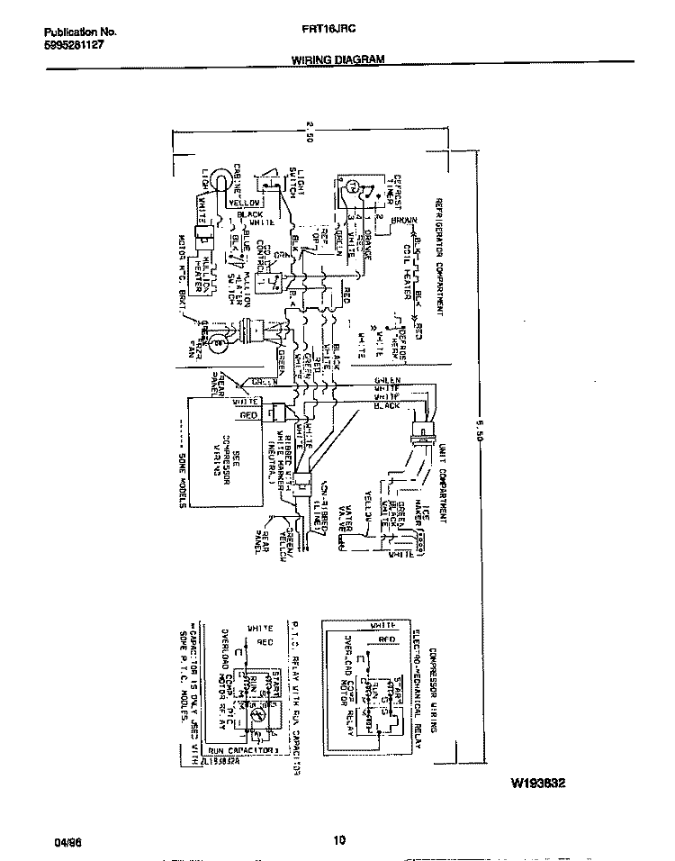 WIRING DIAGRAM Diagram and Parts List for FRT16JRCW2  Frigidaire Refrigerator