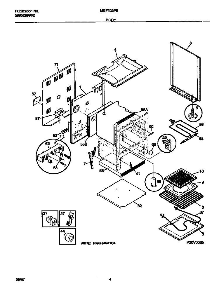 BODY Diagram and Parts List for MEF305PBWG  Frigidaire Range