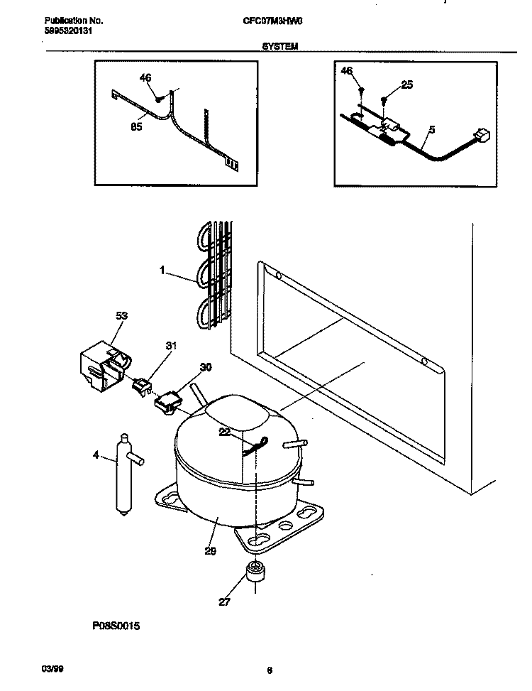 SYSTEM Diagram and Parts List for CFC07M3HW0  Frigidaire Freezer