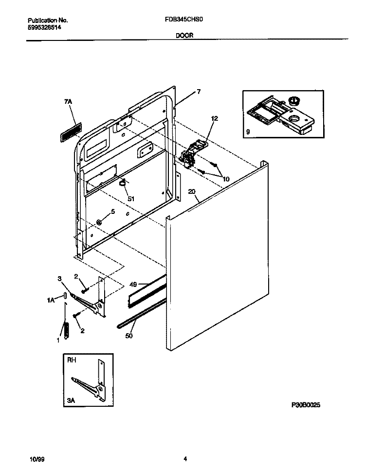 DOOR Diagram and Parts List for FDB345CHS0  Frigidaire Dishwasher