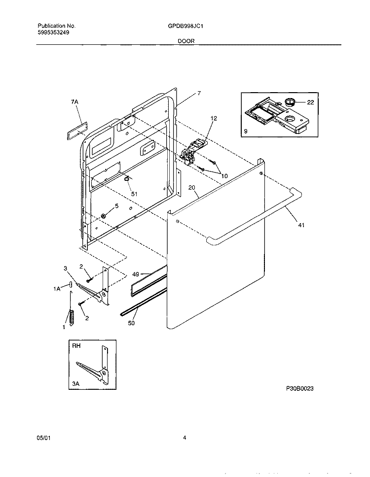 DOOR Diagram and Parts List for GPDB998JC1  Frigidaire Dishwasher