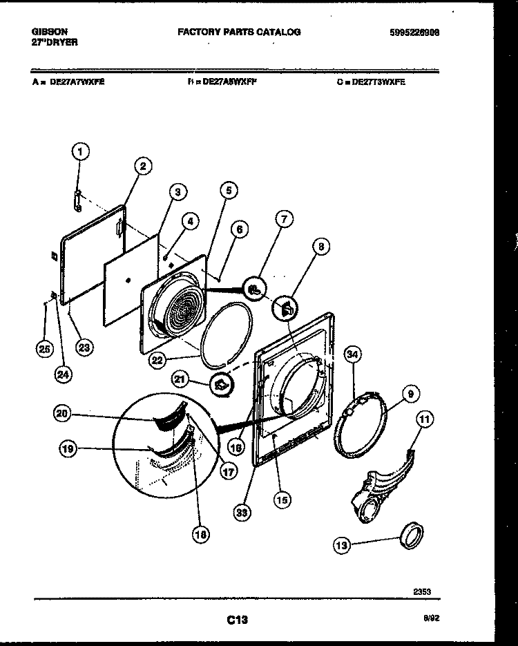 DOOR PARTS Diagram and Parts List for DE27T3WXFE  Gibson Dryer