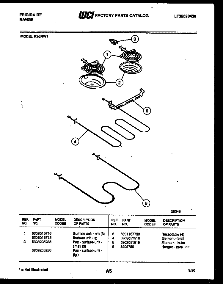 BROILER PARTS Diagram and Parts List for R30NL1  Frigidaire Range