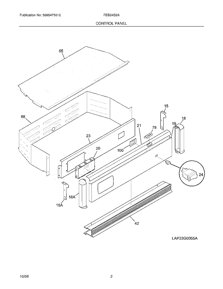 CONTROL PANEL Diagram and Parts List for FEB24S2ABC  Frigidaire Wall Oven