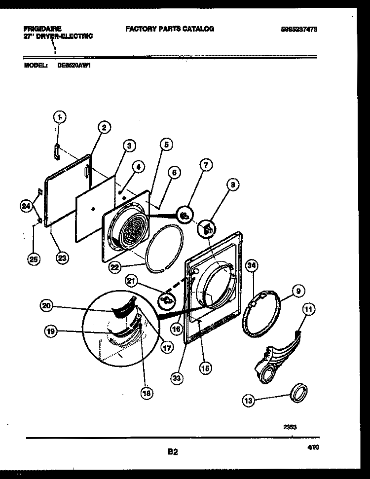 DOOR PARTS Diagram and Parts List for DE6520AW1  Frigidaire Dryer