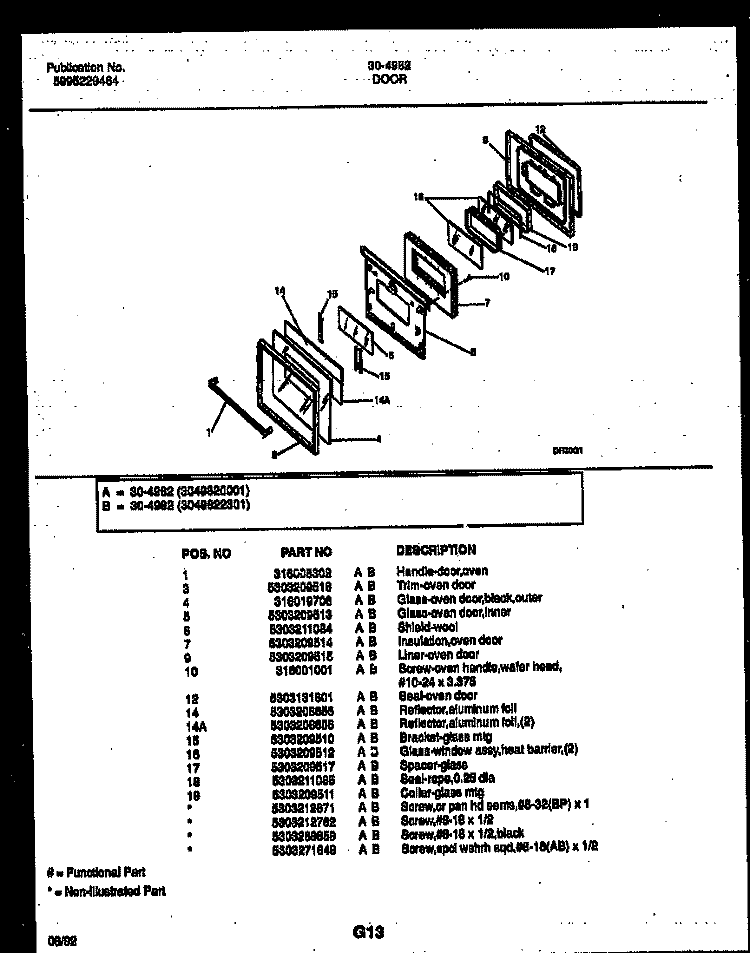 DOOR PARTS Diagram and Parts List for 30-4982-23-01  Tappan Range