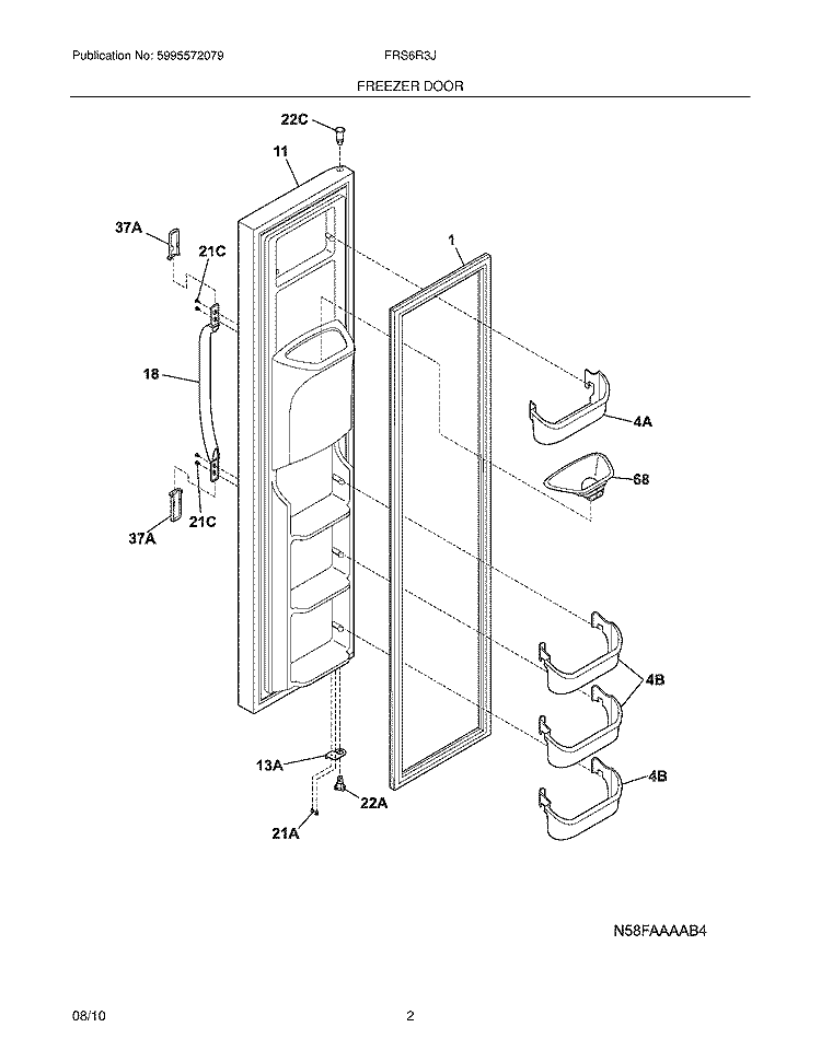 FREEZER DOOR Diagram and Parts List for FRS6R3JW7  Frigidaire Refrigerator