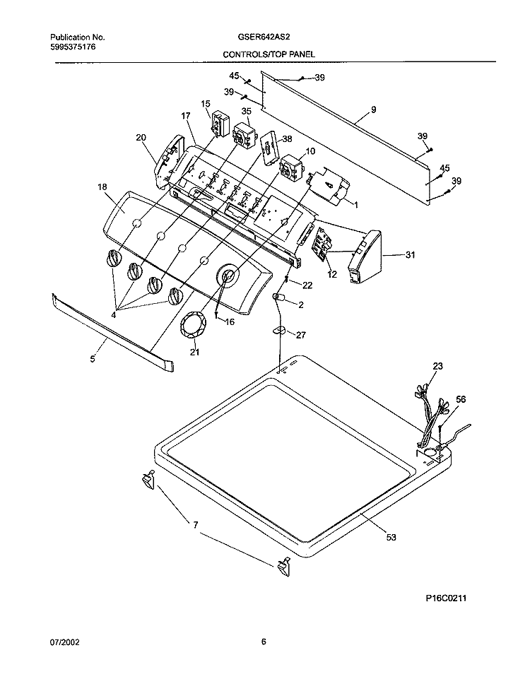 CONTROL PANEL Diagram and Parts List for GSER642AS2  Frigidaire Dryer