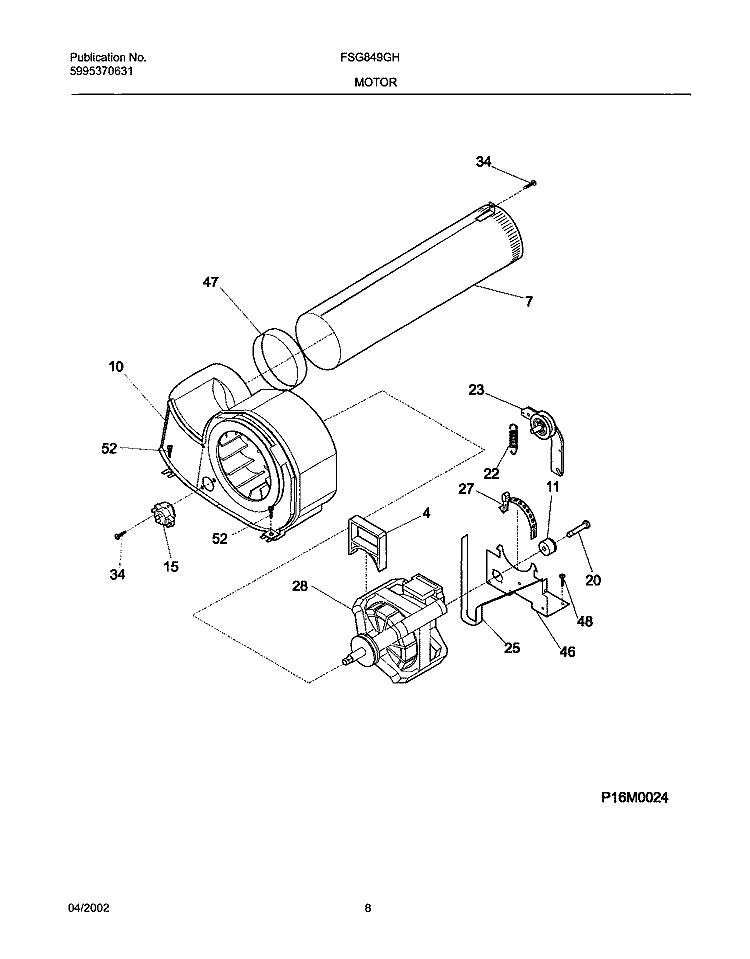 MOTOR, BLOWER Diagram and Parts List for FSG849GHQ1  Frigidaire Dryer